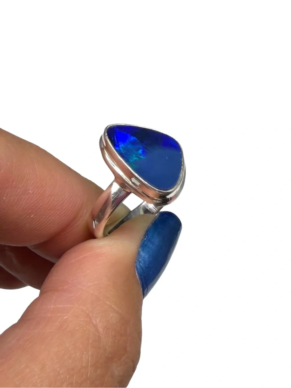 Blue Australian Fire Opal Ring Size 7 Solid 925 Sterling Silver Natural Stone